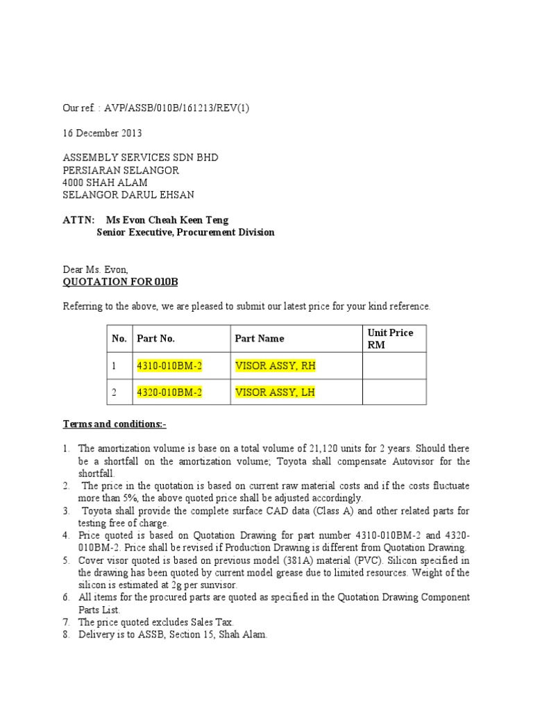 Quotation Cover Letter PDF Business