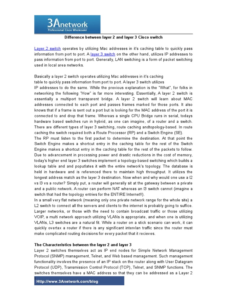 Difference Between Layer 2 and Layer 3 Cisco Switch Download Free PDF Network Switch