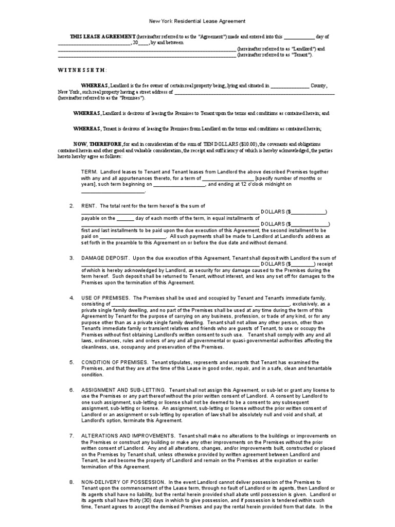 Residential Lease Agreement (Template) PDF Leasehold Estate Landlord
