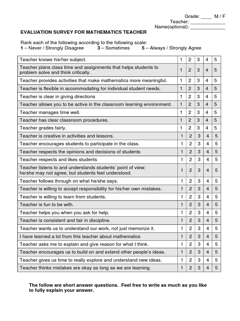 Math Teacher Evaluation | PDF | Career & Growth
