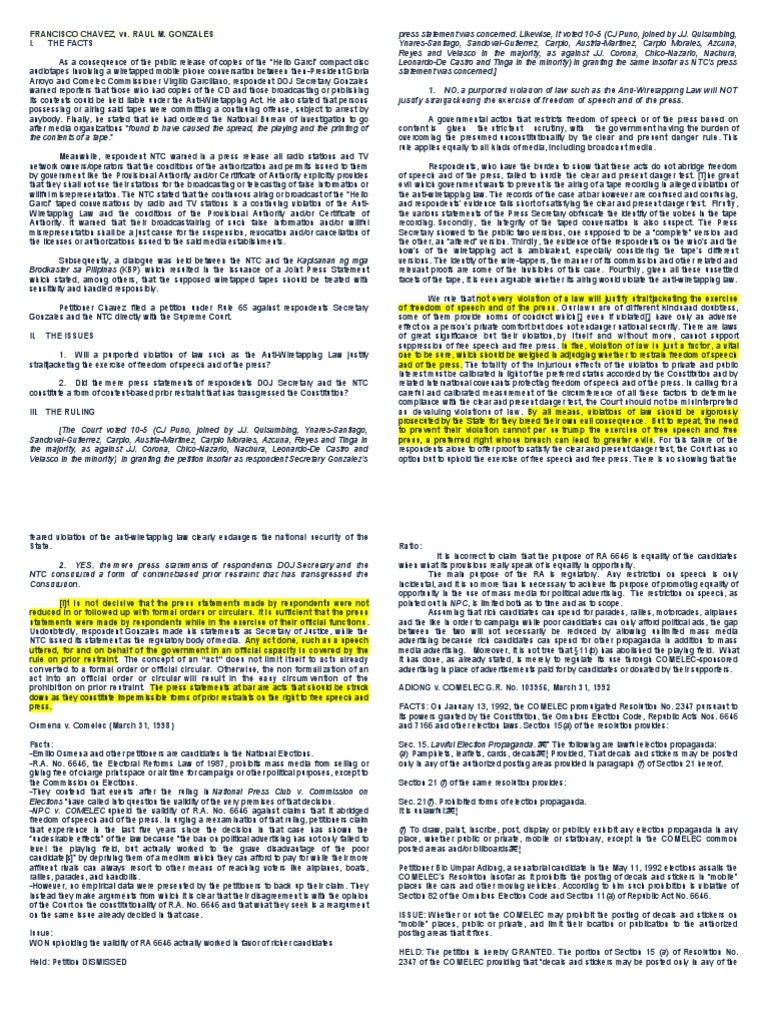 Freedom of Expression, Assembly and Petition Case Digests Mandamus Defamation