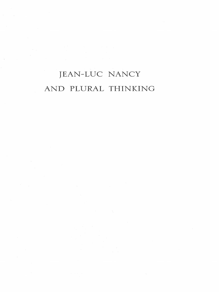 Jean-Luc Nancy and Plural Thinking PDF cover, referencing Derrida