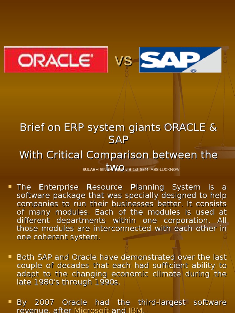 Oracle vs Sap Oracle Corporation Sap Se