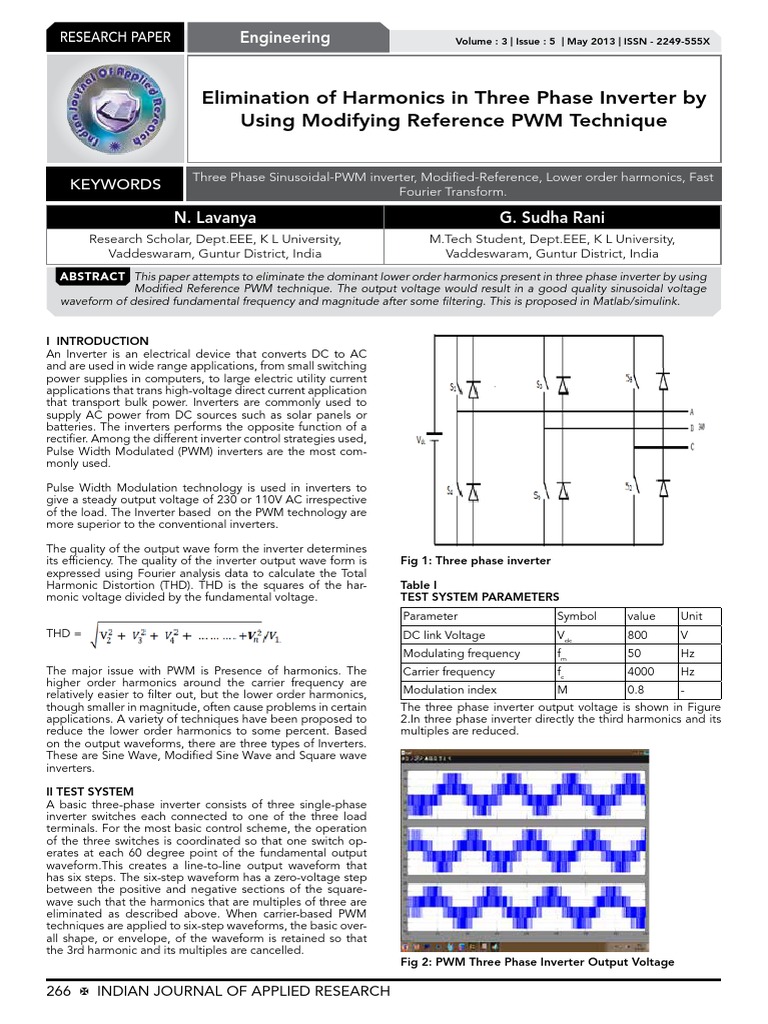 Elimination of Harmonics in Three Phase Inverter by | PDF | Power ...