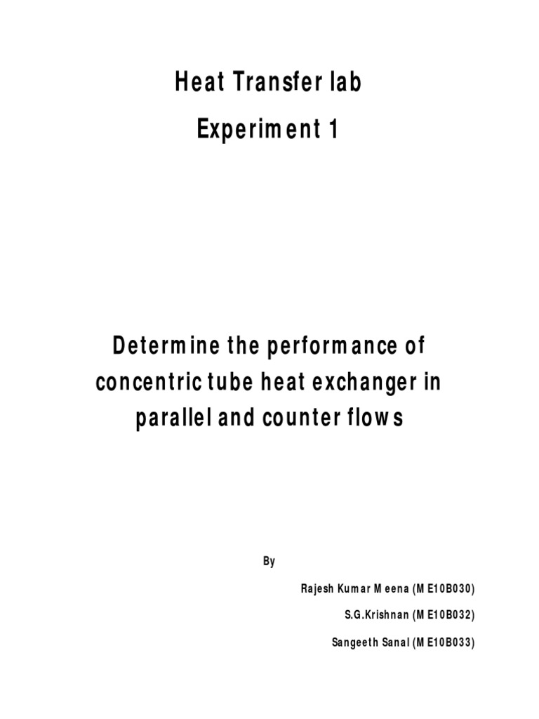 Heat Transfer Lab Experiment 1 Determine The Performance of Concentric