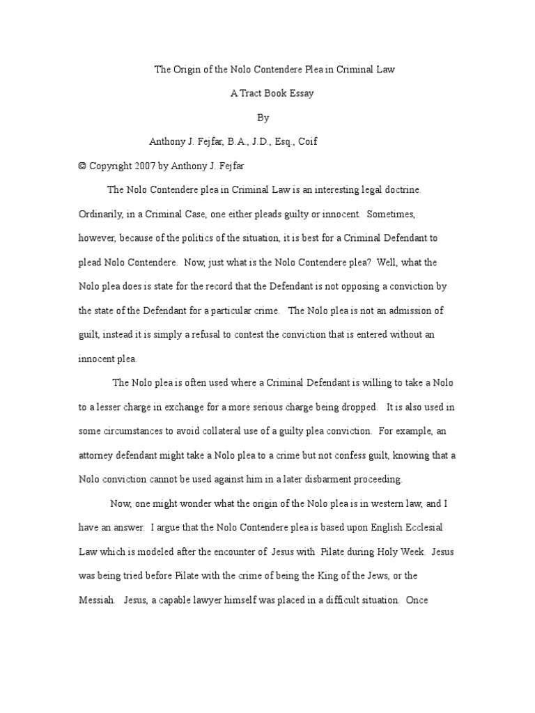 The Origin of The Nolo Contendere Plea in Criminal Law PDF
