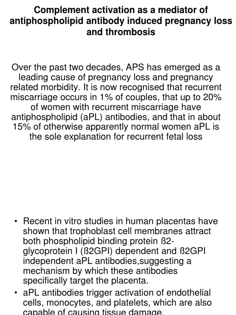 Complement Activation As A Mediator of Antiphospholipid Antibody