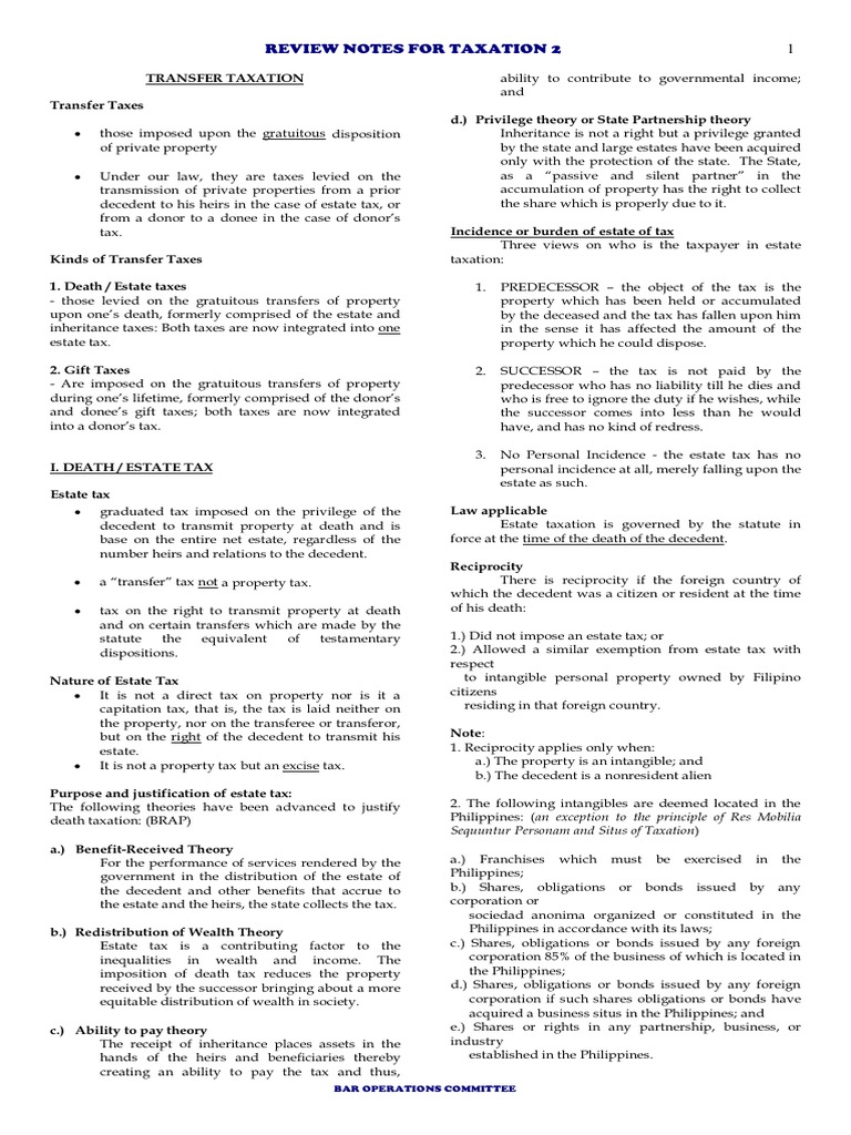 Taxation 2 Reviewer | PDF | Estate Tax In The United States ...