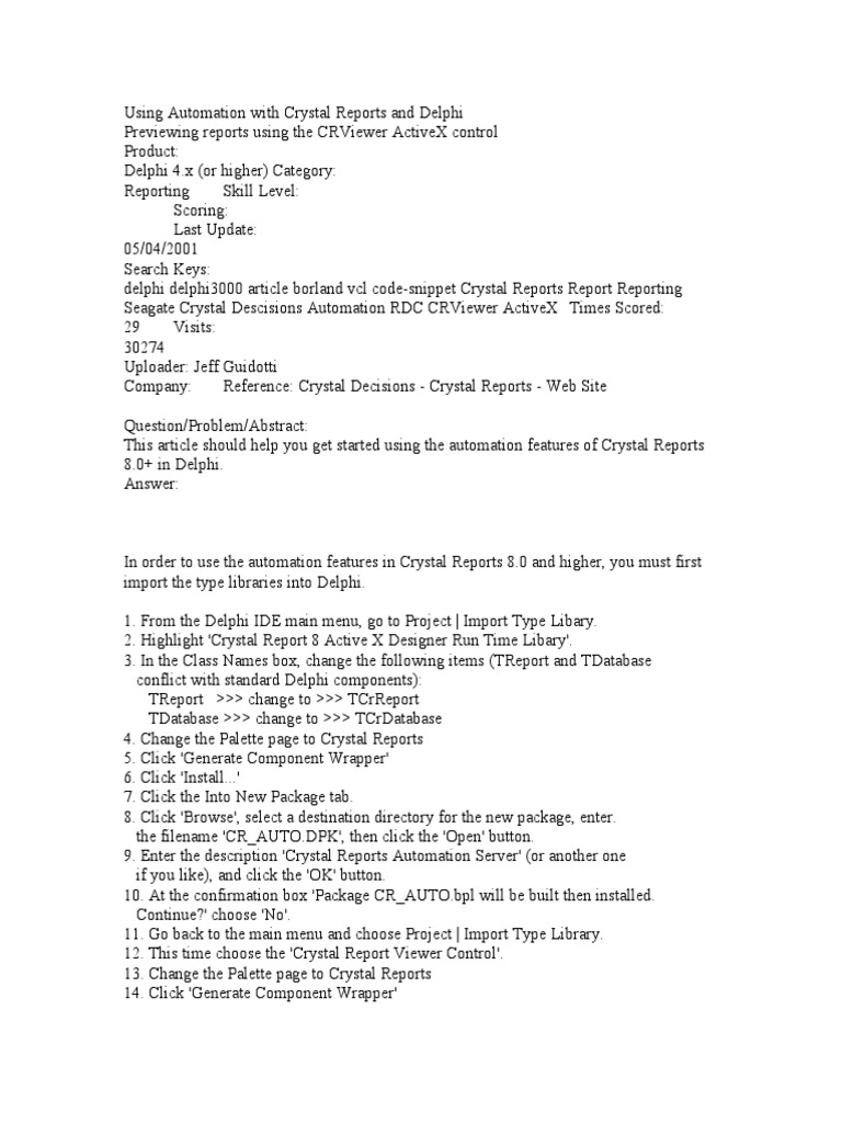 Using Automation With Crystal Reports and Delphi | PDF | Databases ...
