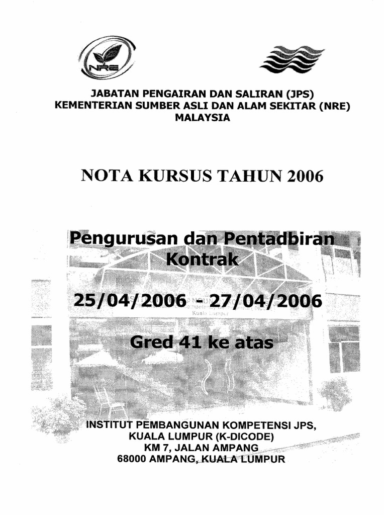 Nota Kursus Tahun 2006 Pengurusan Dan Pentadbiran Kontrak 25 04 2006 To 27 04 2006 Pdf