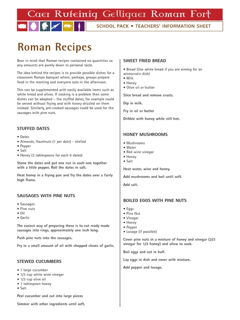 Roman Recipes for Classroom Banquets | PDF | Wellness