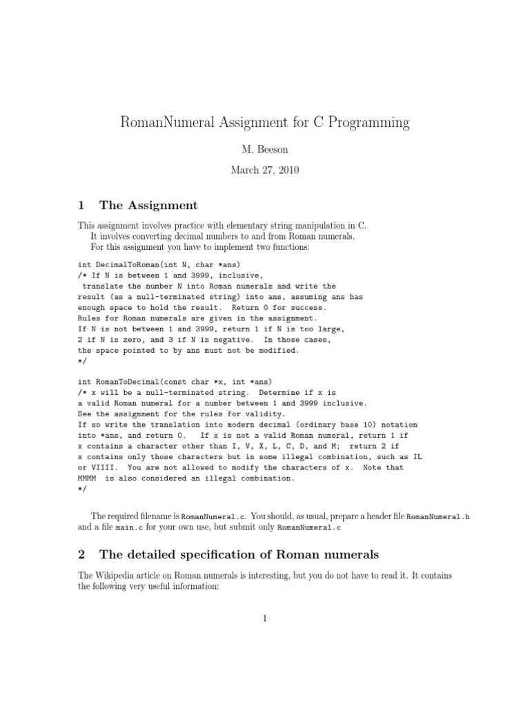 Roman Numerals | C (Programming Language) | String (Computer Science)