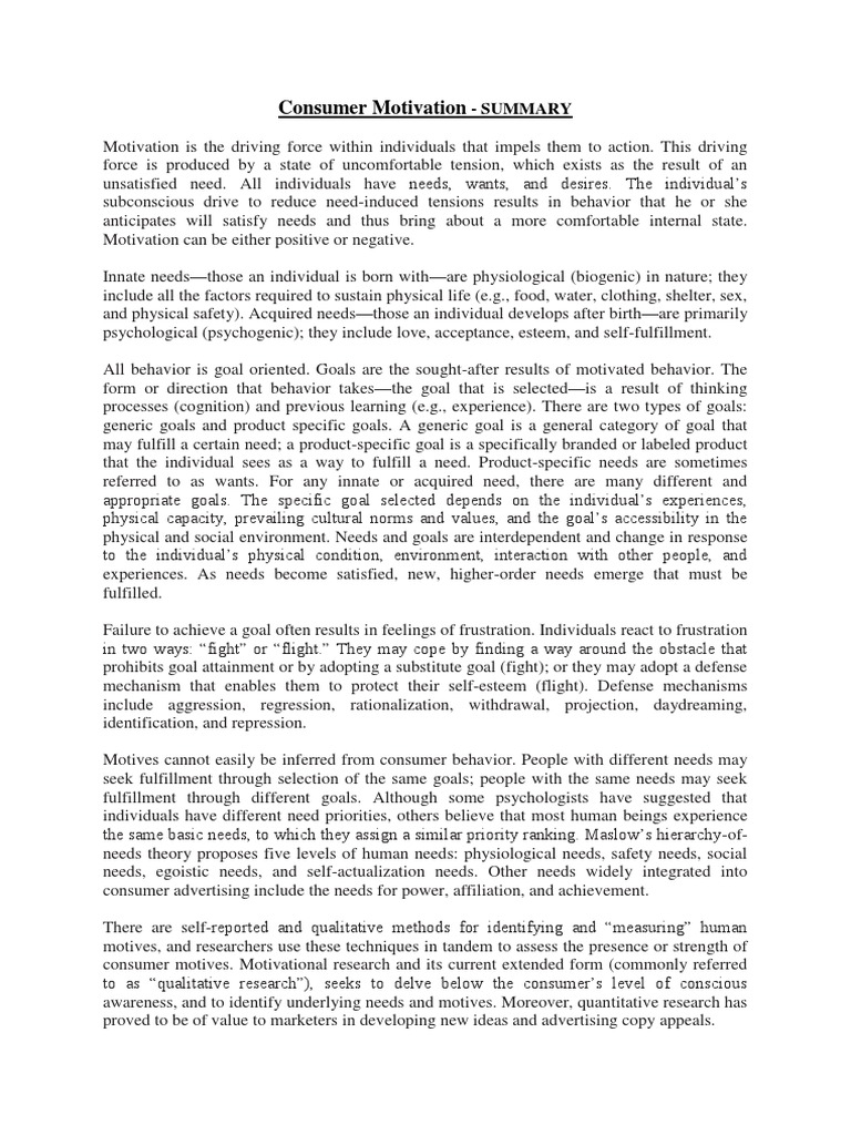 Understanding Consumer Needs and Motives | PDF | Motivation | Motivational