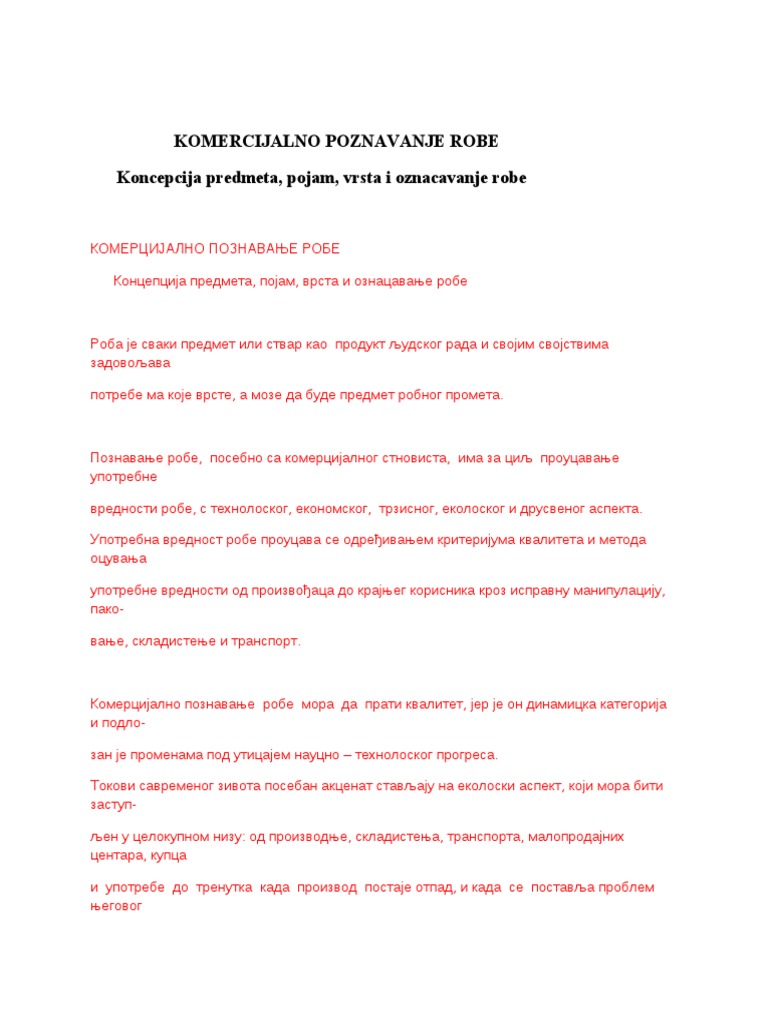Komercijalno Poznavanje Robe Materijal | PDF