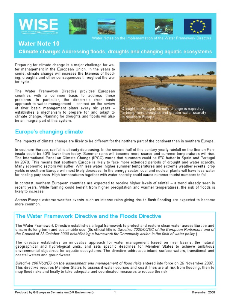 Water Note 10: Climate Change: Addressing Floods, Droughts and Changing ...