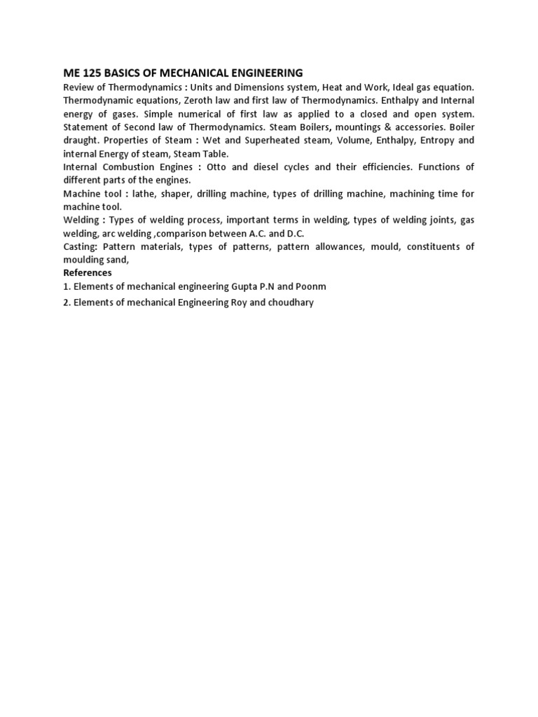 ME 125: Mechanical Engineering Basics | PDF
