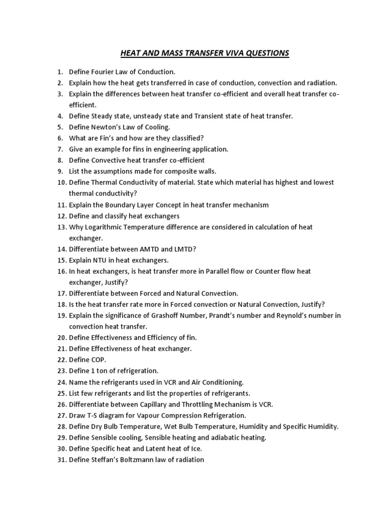 Heat and Mass Transfer Viva Questions