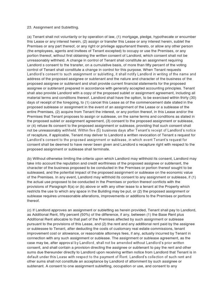 Sublet clause in commercial lease image