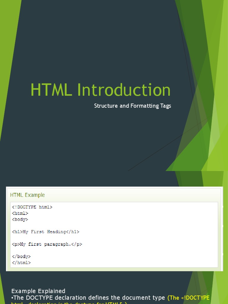 HTML Introduction: Structure and Formatting Tags | PDF | Html | Html ...