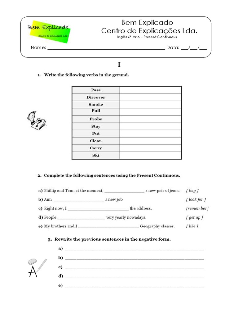 Fichas de Present Continuous 6º Ano | PDF