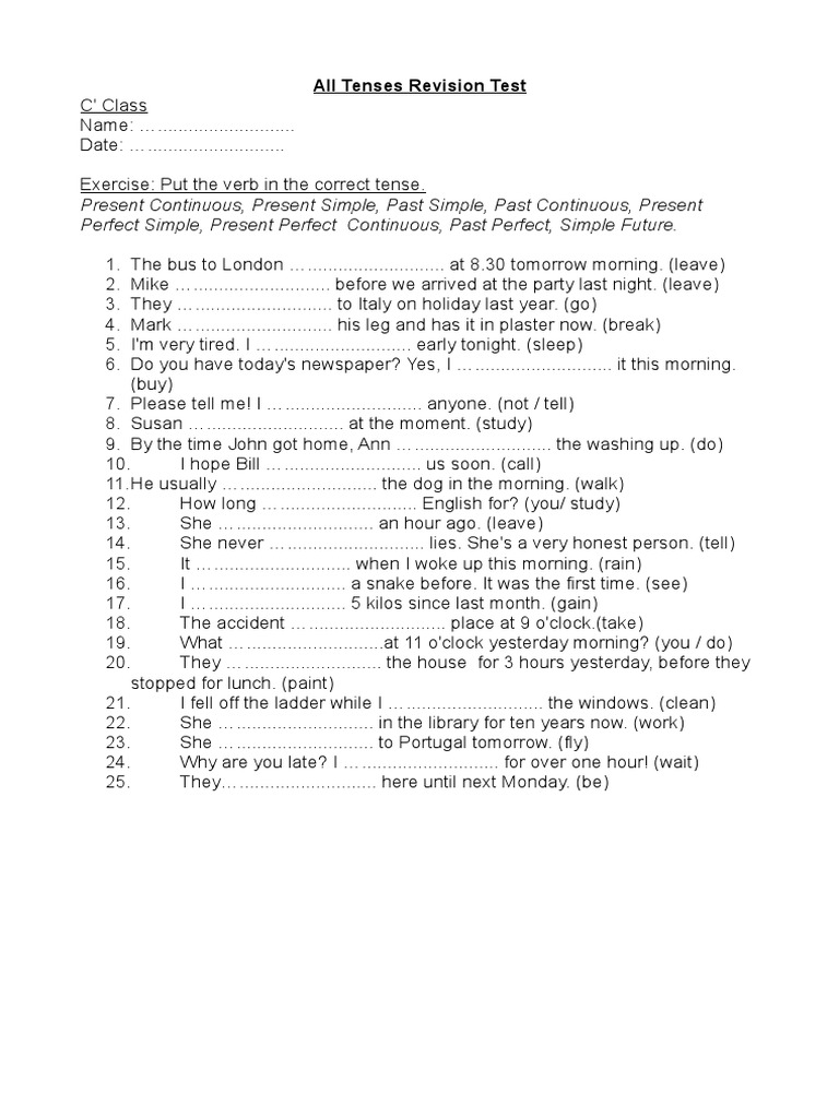 All Tenses Revision | PDF | Teaching Methods & Materials