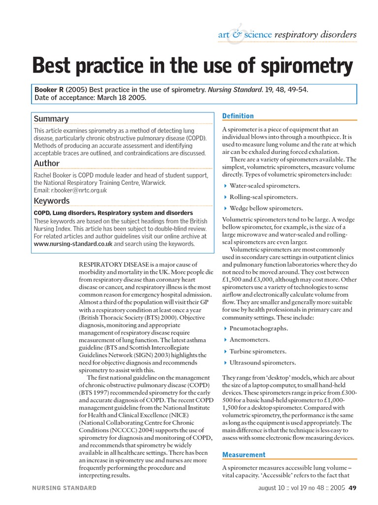 Best Practice in The Use of Spirometry PDF Exhalation Chronic