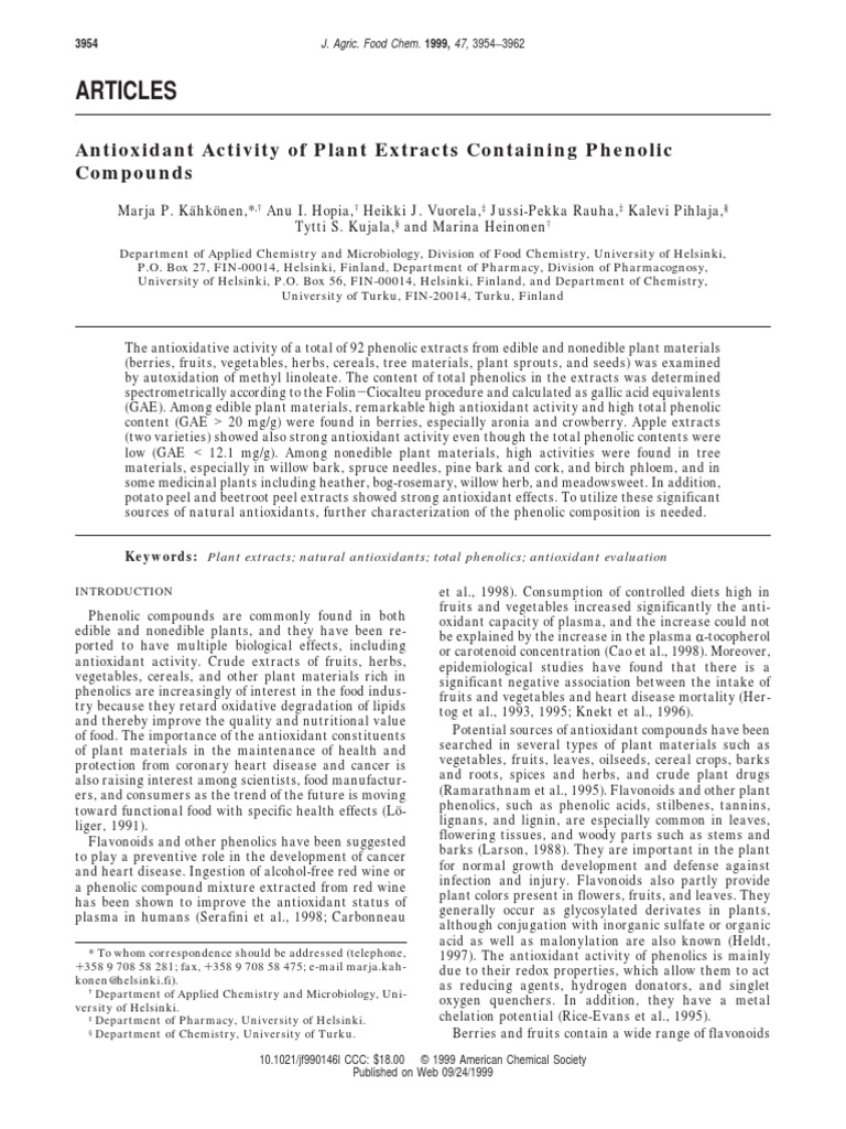 Antioxidant Activity of Medicinal Plants PDF Phenolic Content In