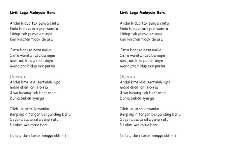 Lirik Lagu Malaysia Baru