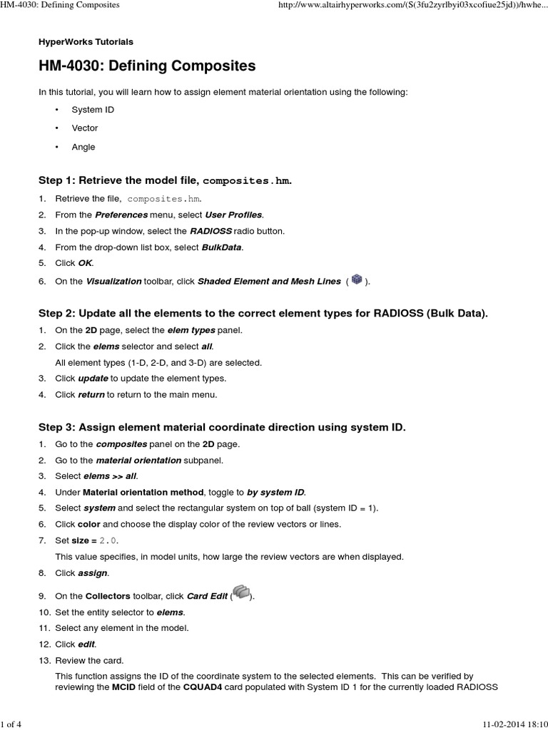 Hyperworks Tutorials Define Composites PDF Cartesian Coordinate