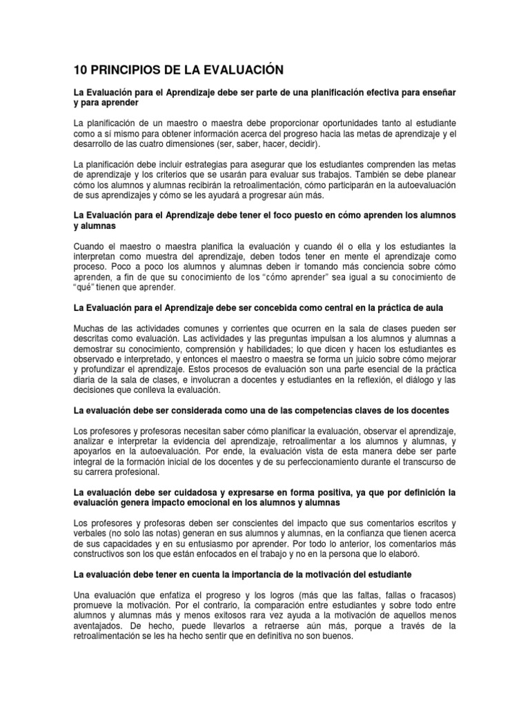 10 Principios de Evaluación Formativa | PDF | Evaluación | Aprendizaje