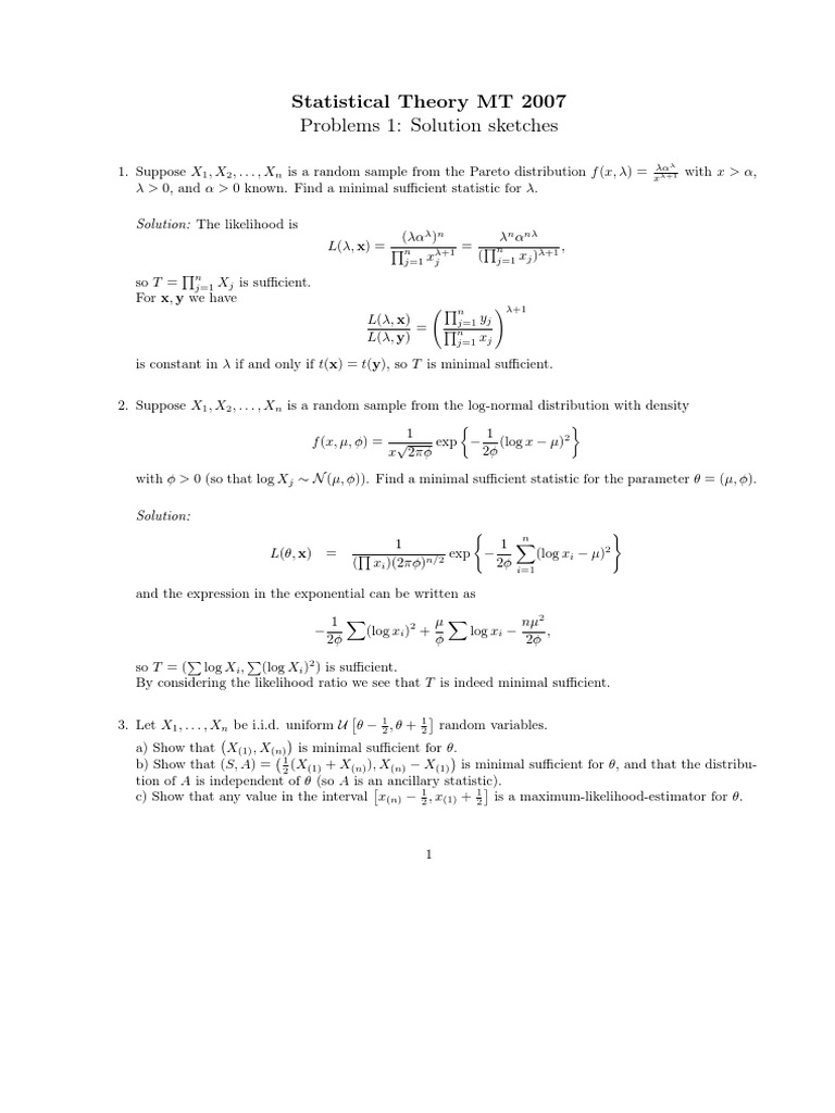 Statistical Theory MT 2007 Problems 1: Solution Sketches | PDF | Bias ...