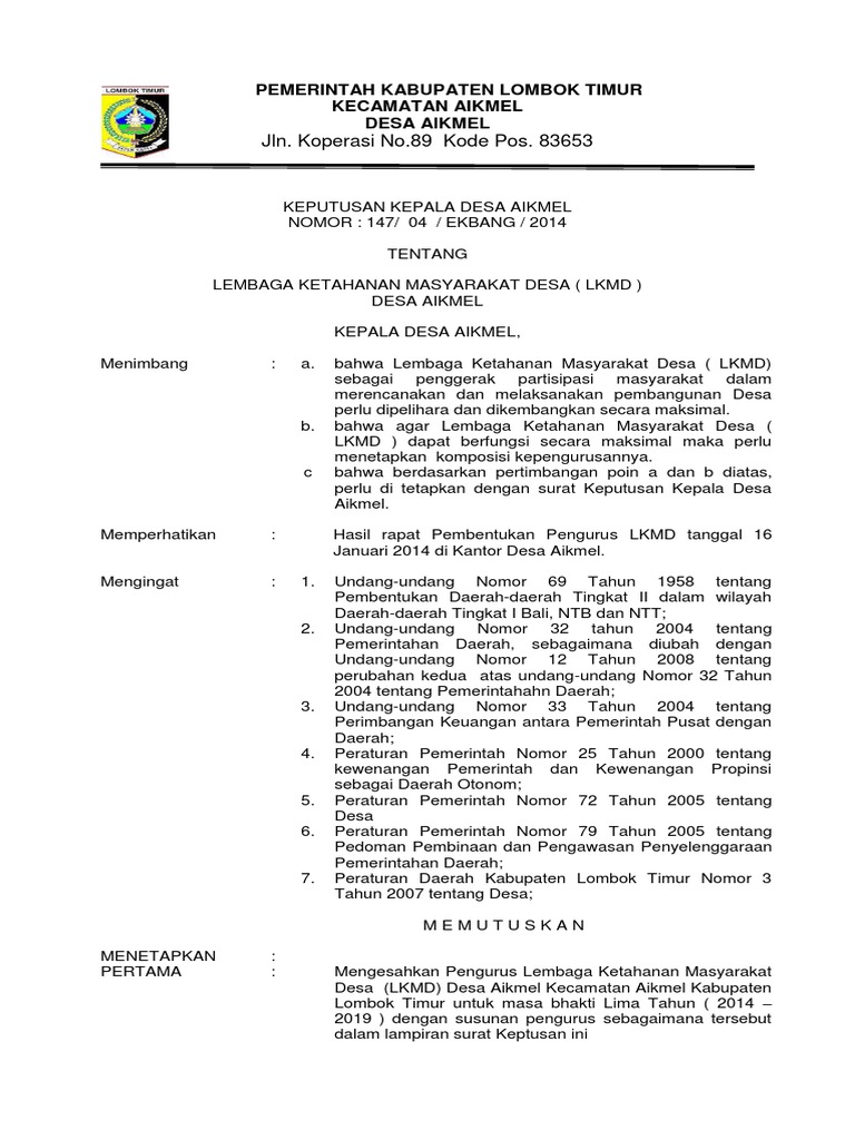 Pengurus LKMD Desa Aikmel 2014-2019 | PDF | Perjalanan