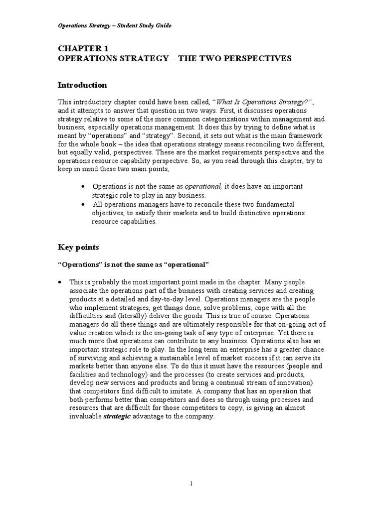 Operations Strategy - The Two Perspectives | PDF | Operations ...