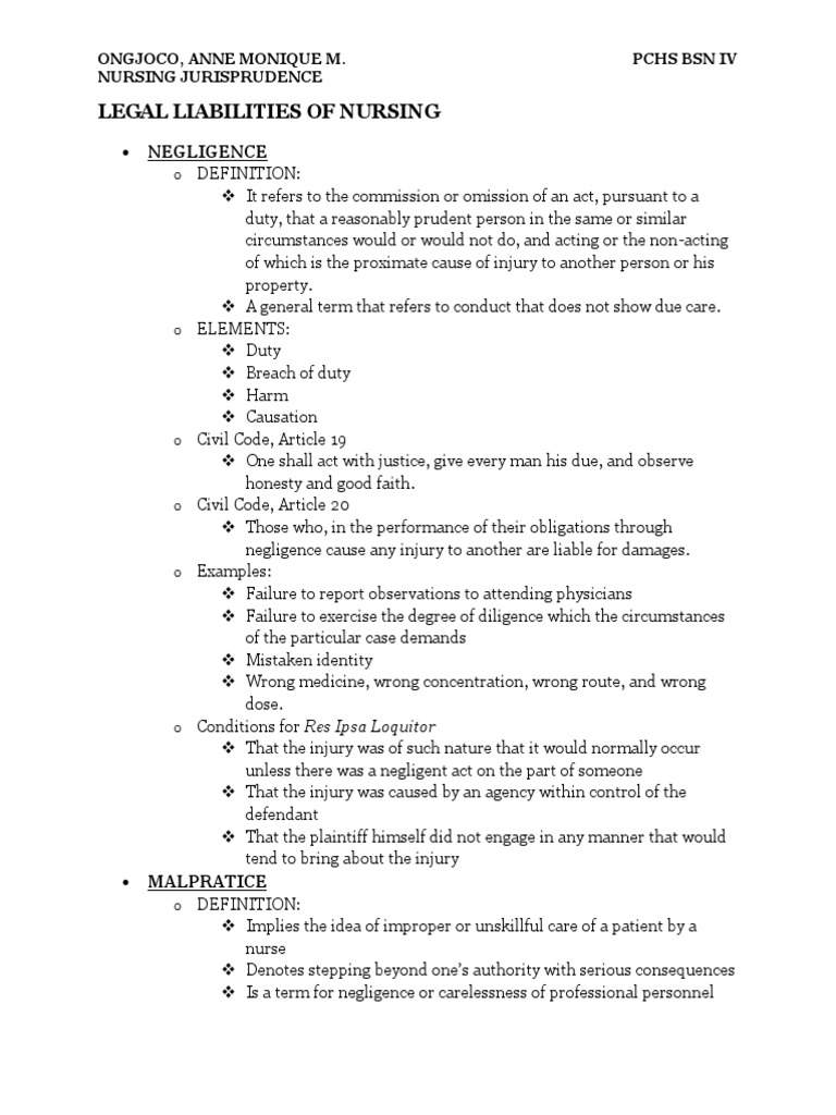 Legal Liabilities in Nursing Practice | PDF | Negligence | Defamation