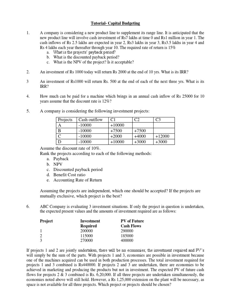 Tute5 Capital Budgeting | PDF | Internal Rate Of Return | Capital Budgeting