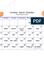 October Snack Calendar: 1 Lexi 2 Kaylee 3