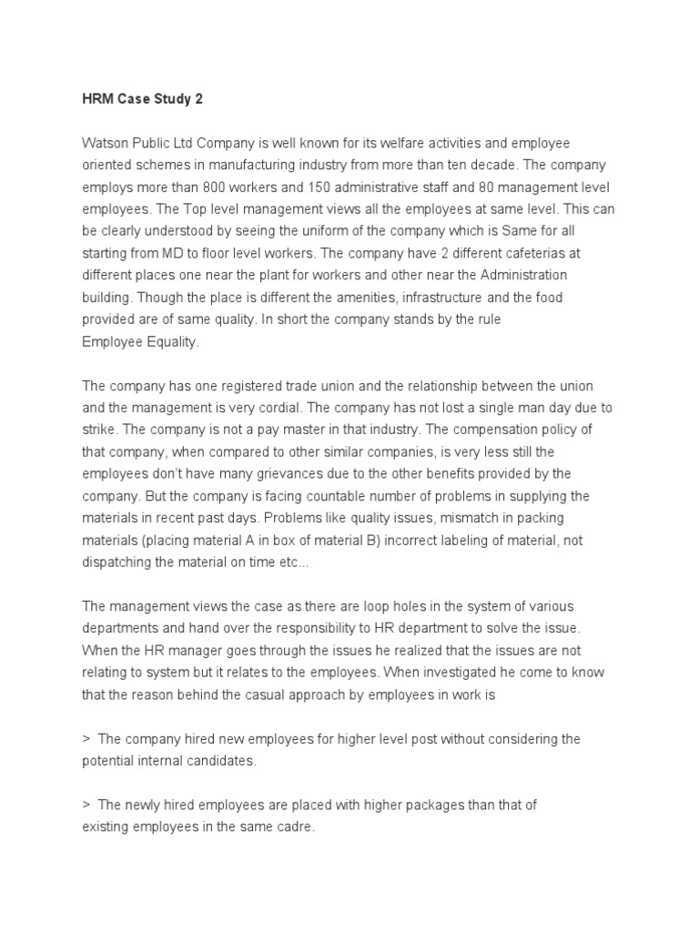 HRM Case Study 2 Employment Human Resource Management