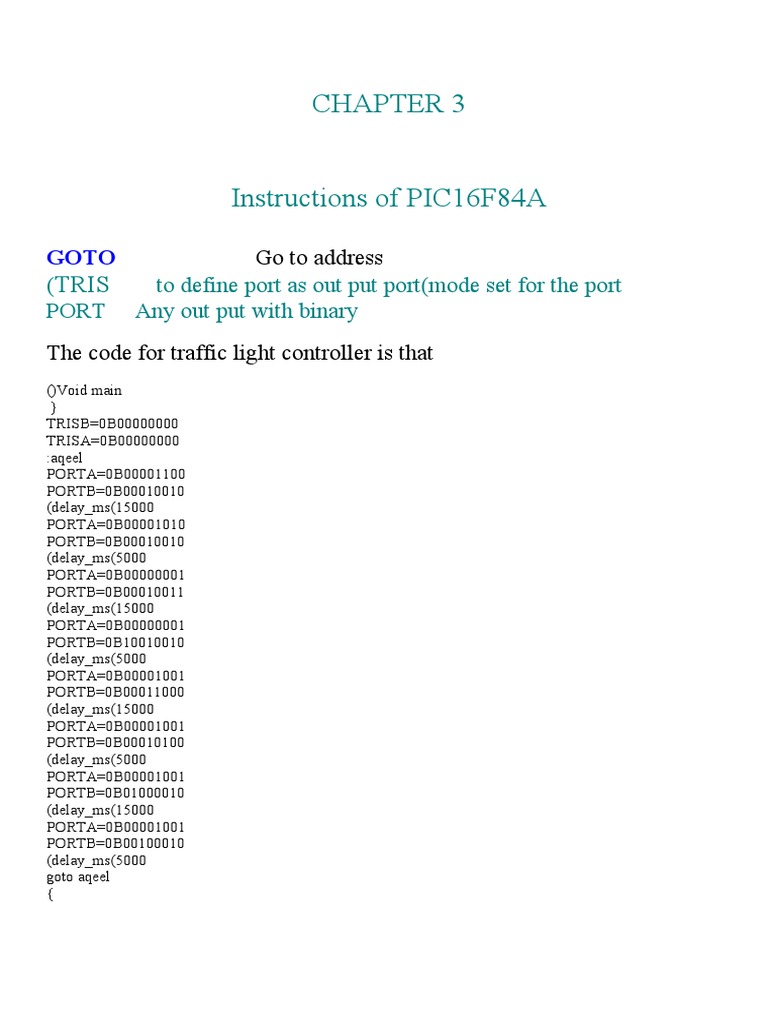 PIC16F84A Traffic Light Code Guide | PDF | Computers