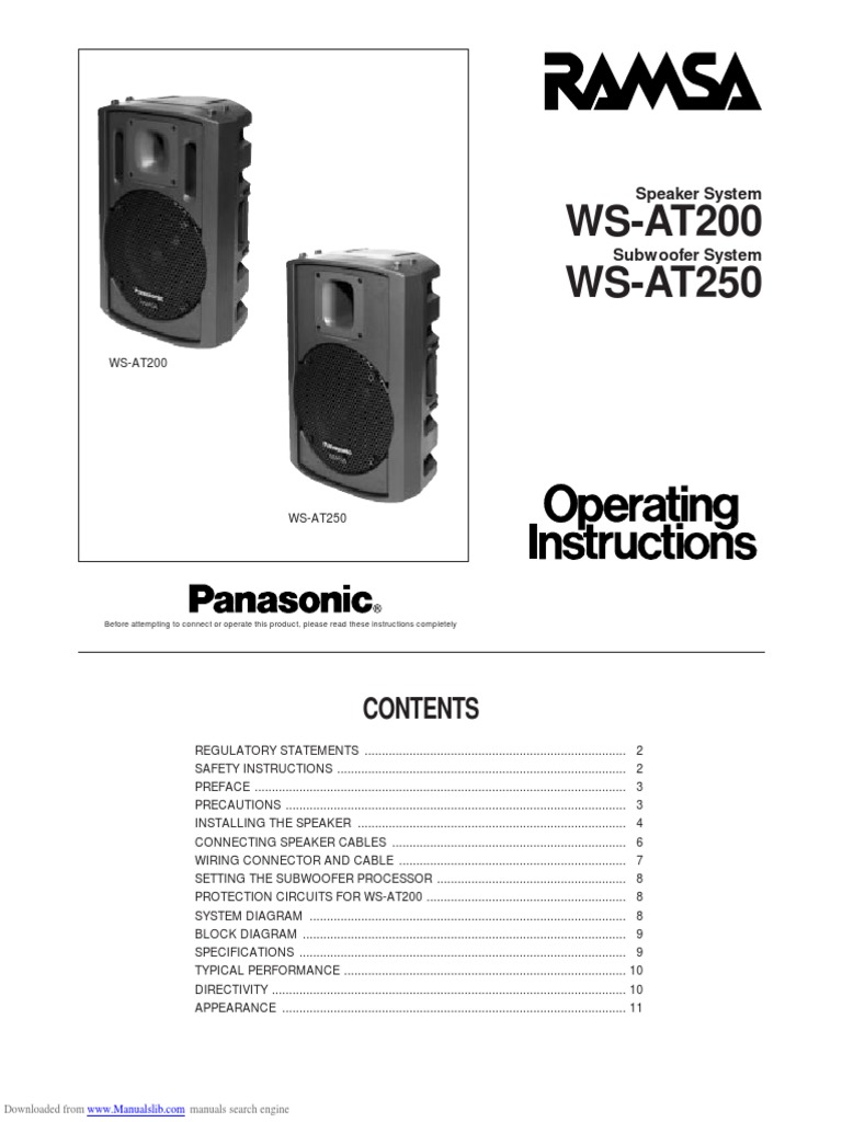 Panasonic Ramsa WS-AT200 Speaker Guide | PDF | Loudspeaker