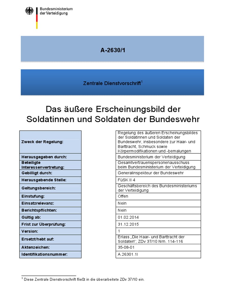 Das Äußere Erscheinungsbild Der Bundeswehrsoldaten | PDF