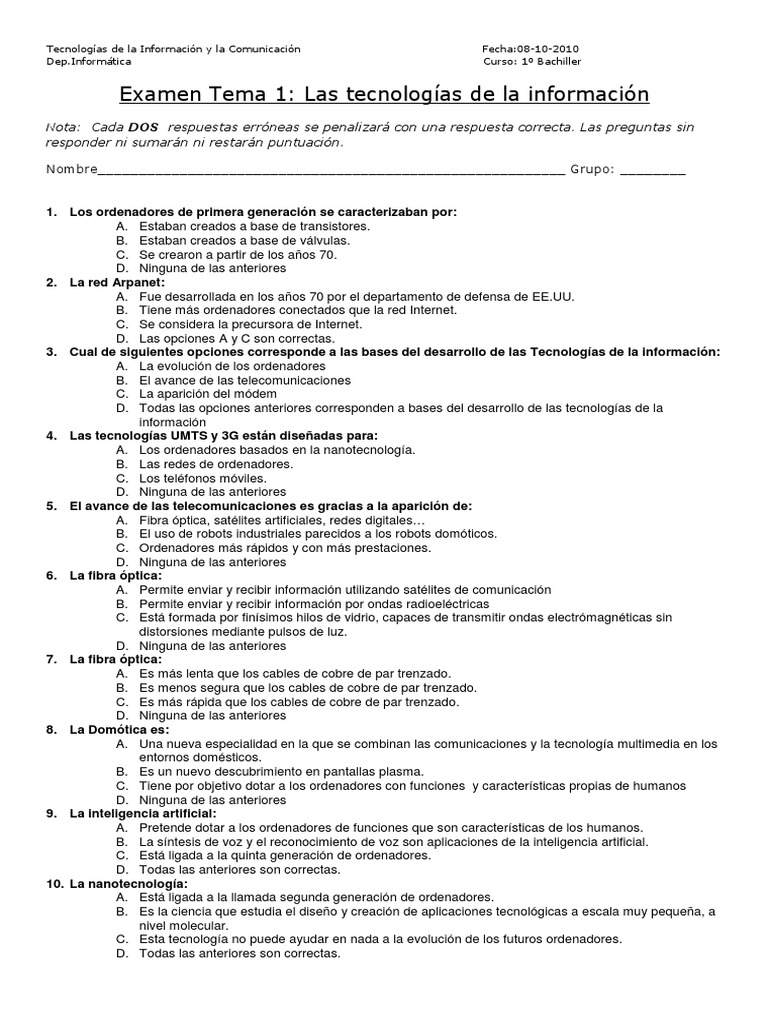 Examen de La Tegnologias de La Informacion PDF | PDF | Tecnología de