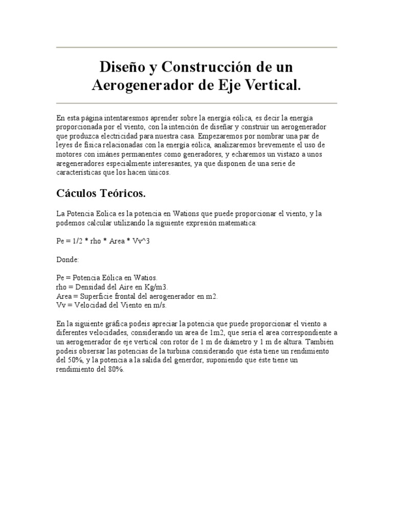 Diseño y Construcción de un Aerogenerador de Eje Vertical | PDF ...
