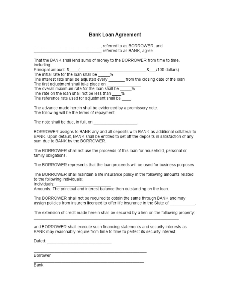 Bank Loan Agreement Template | PDF