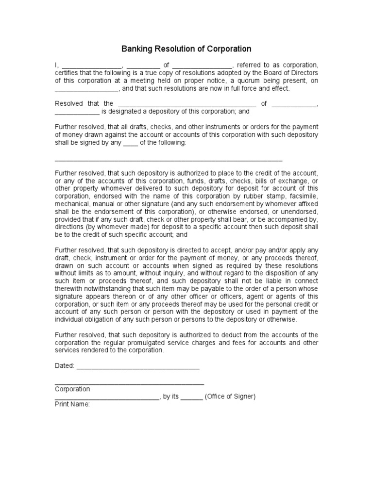 Banking Resolution of Corporation | PDF