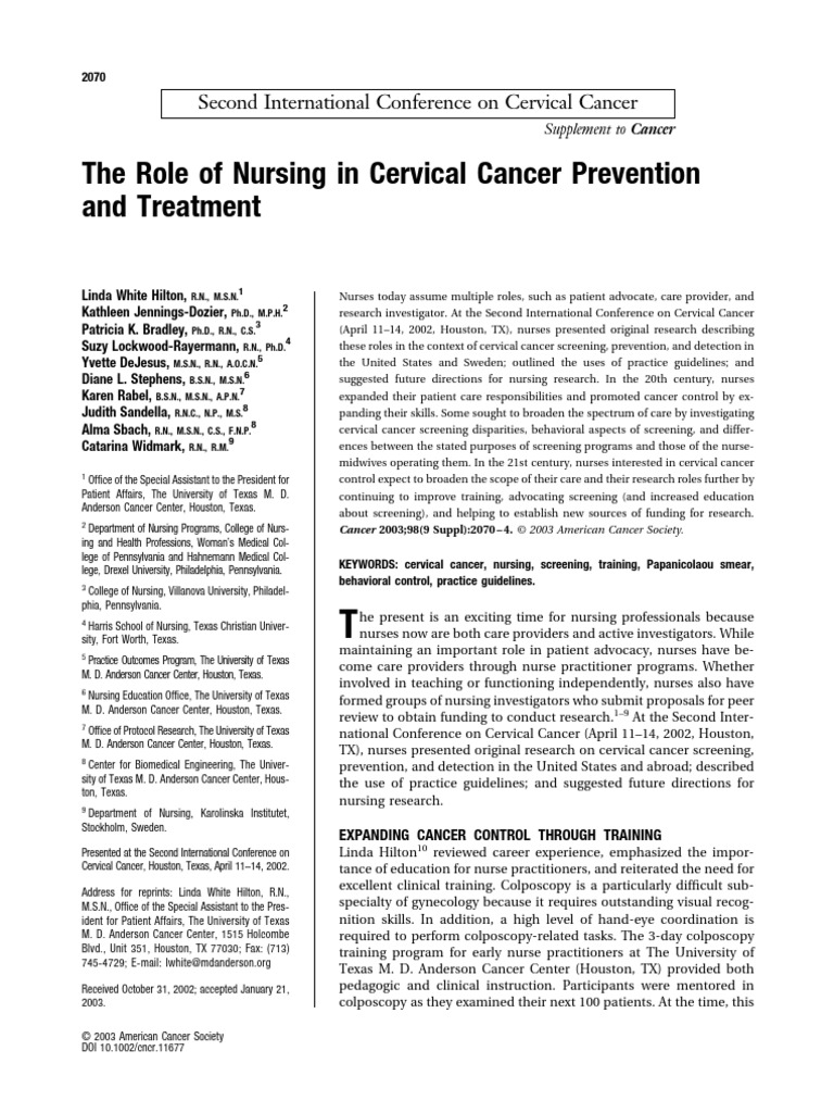 The Role of Nursing in Cervical Cancer Prevention and Treatment | PDF ...