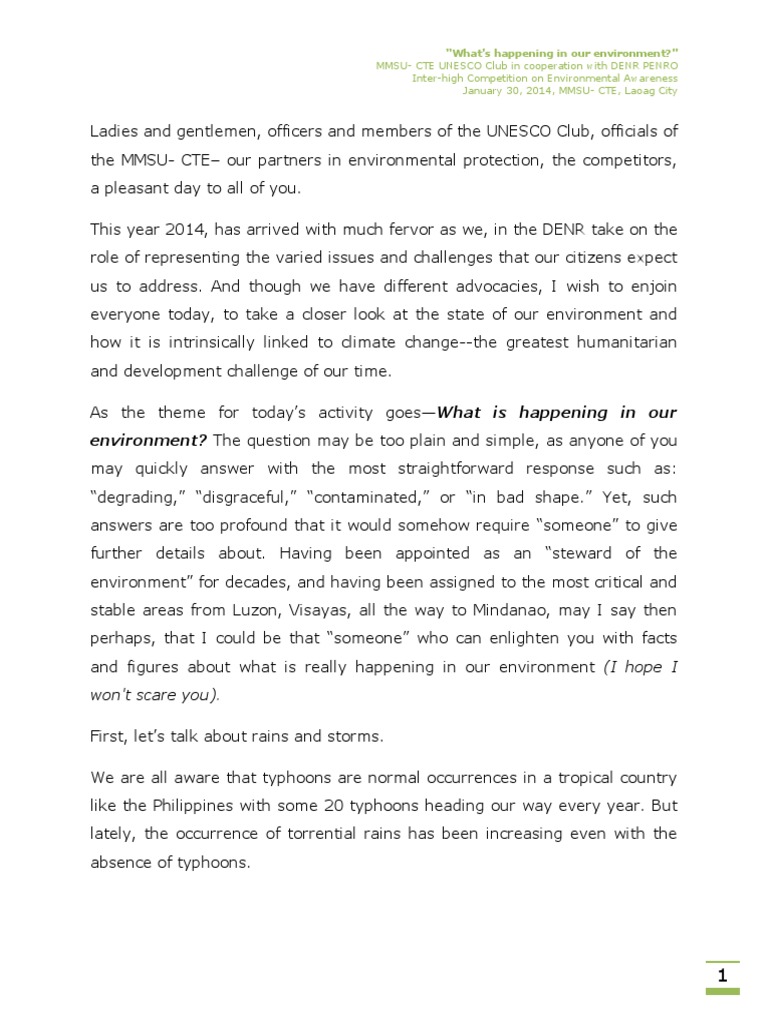 Speech On Environmental Awareness By F Anton Nicolas Pdf Tropical Cyclones Environmentalism