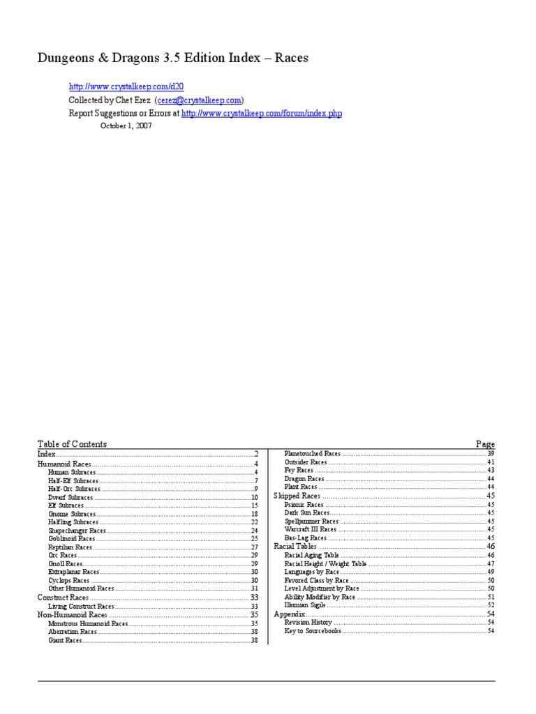 D&D - Official Races | PDF | Home & Garden