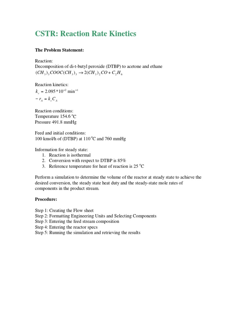 Cstr Pdf Chemical Reactor Chemical Kinetics