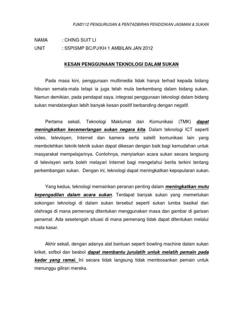 Kesan Teknologi Dalam Sukan Pdf
