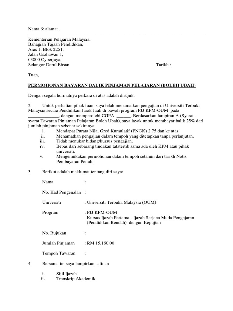 Contoh Surat Rayuan Kurang Pinjaman Pdf